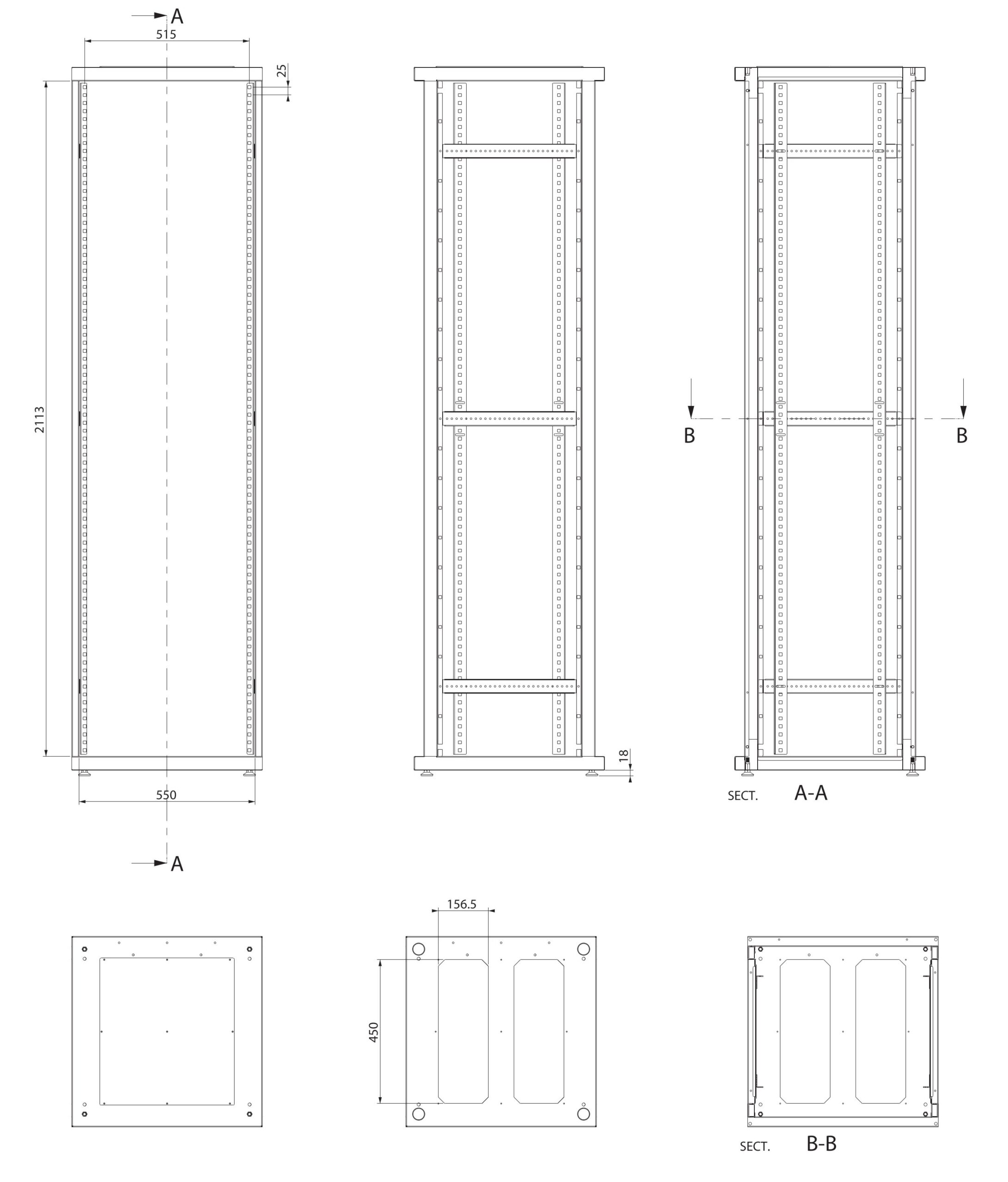 Armadio ETSI 21'' a 2 Sezioni 47 unità prof. 600 Porte Grigliate Grigio TECHLY PROFESSIONAL - immagine 3