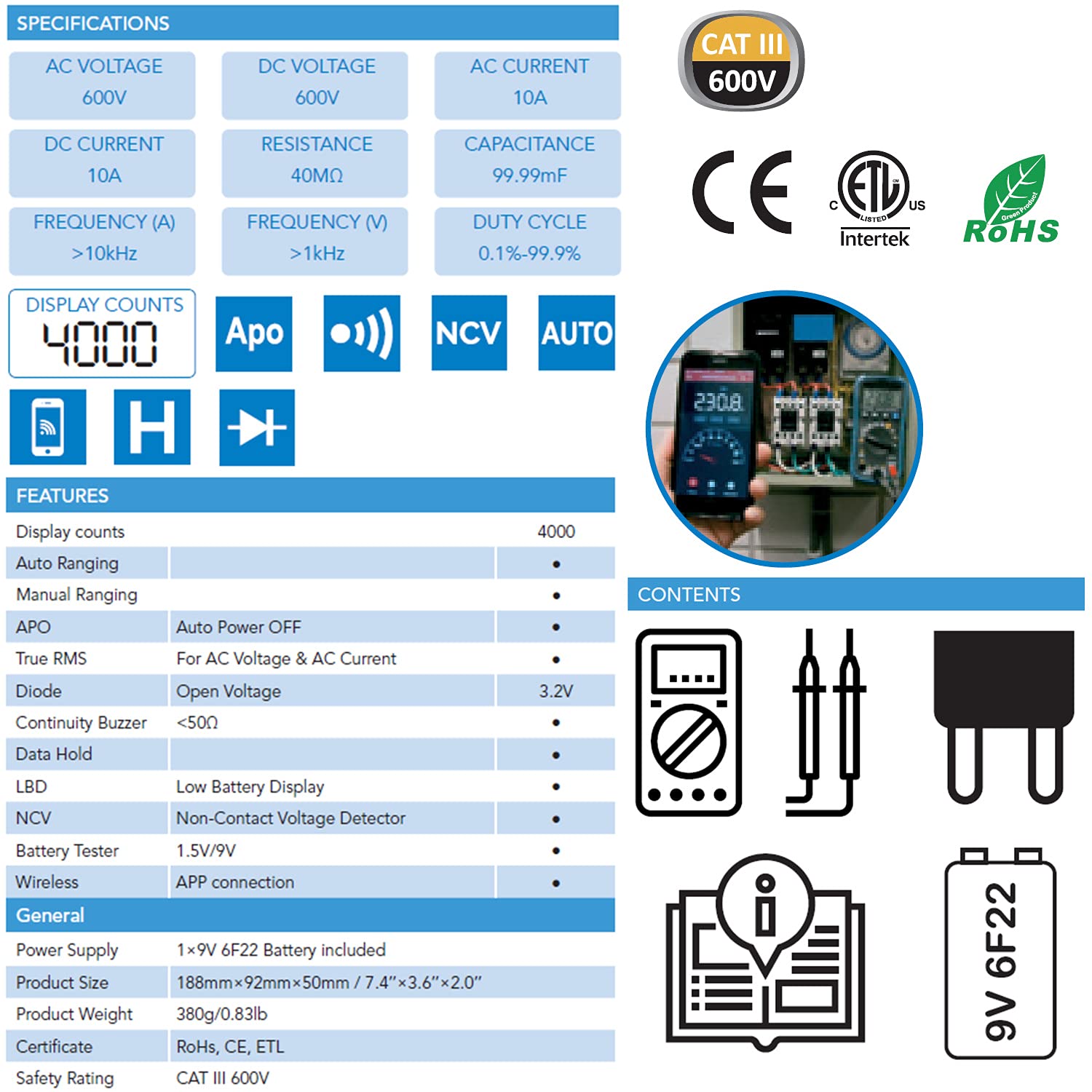 Multimetro Digitale con Connessione Bluetooth 4000 Counts CLOGIC5900CBINT C-LOGIC - immagine 4