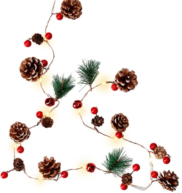 20 Luci LED in Filo d'argento Pigne e Bacche Rosse GOOBAY - immagine 3