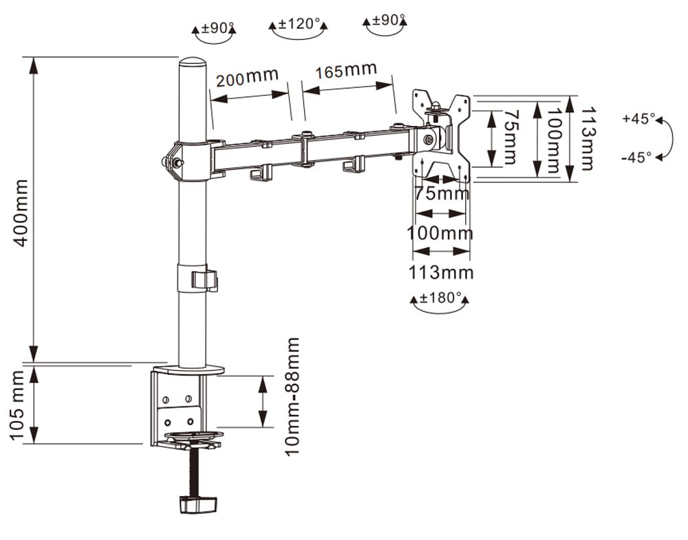 Supporto da Scrivania per Monitor 13-27'' Doppio Snodo di Regolazione TECHLY - immagine 3