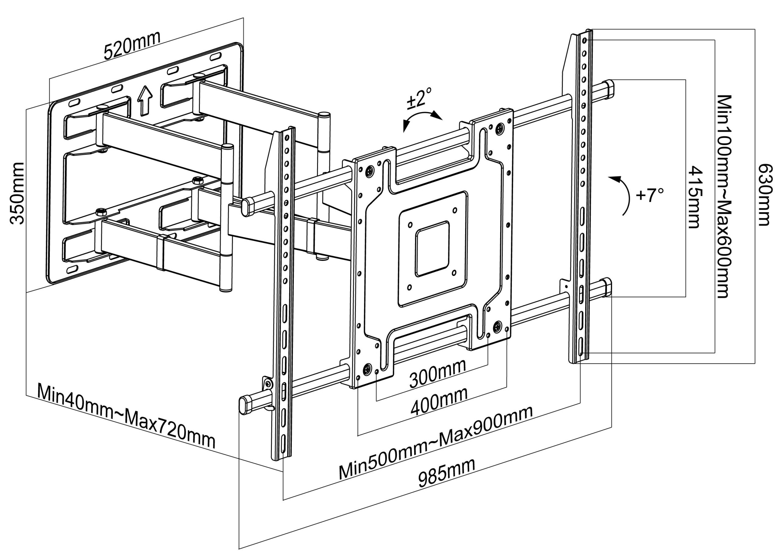 Supporto a Muro per TV LED LCD 65-110'' Full-Motion TECHLY - immagine 2