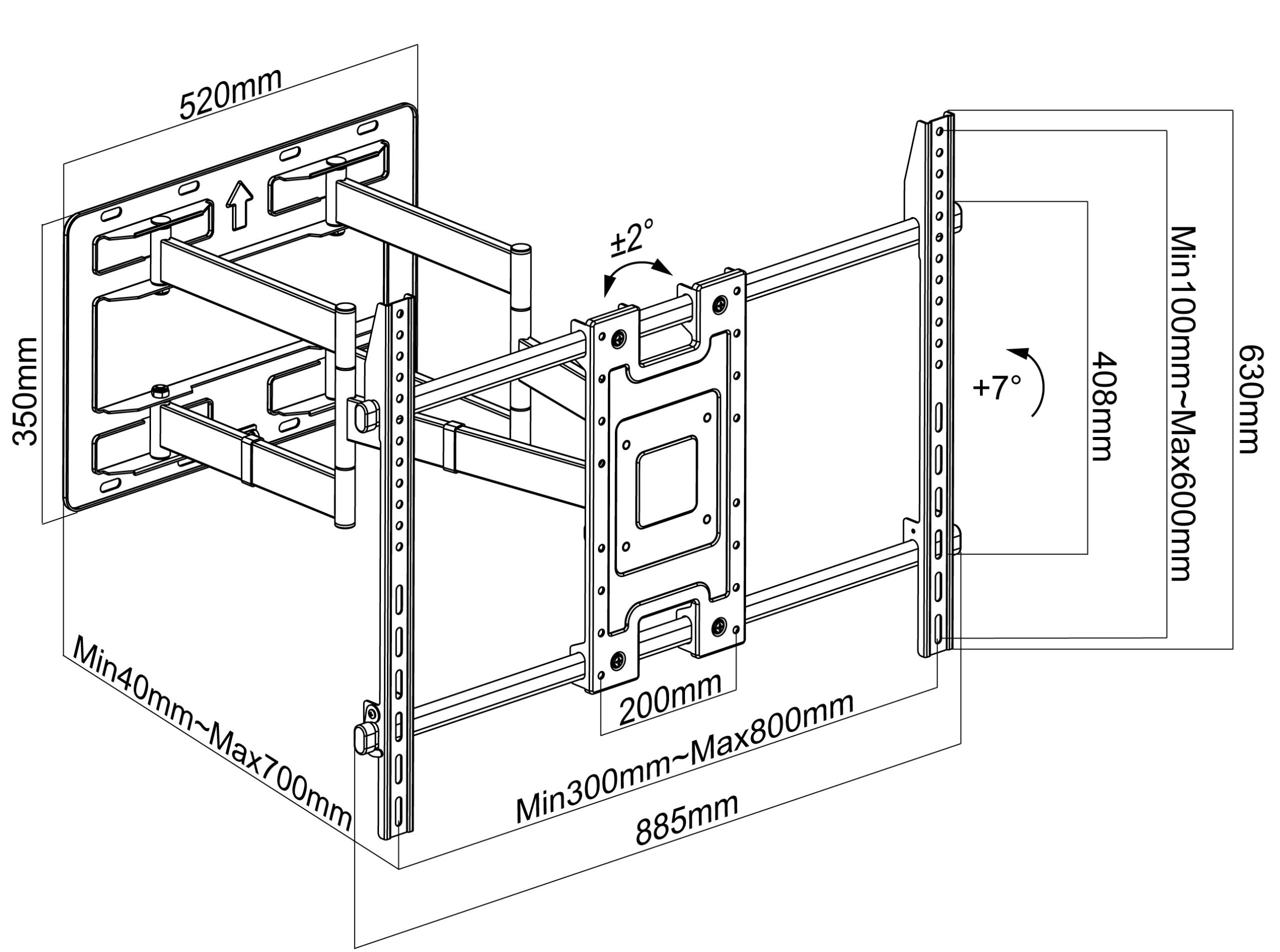 Supporto a Muro per TV LED LCD 55-100'' Full-Motion TECHLY - immagine 2
