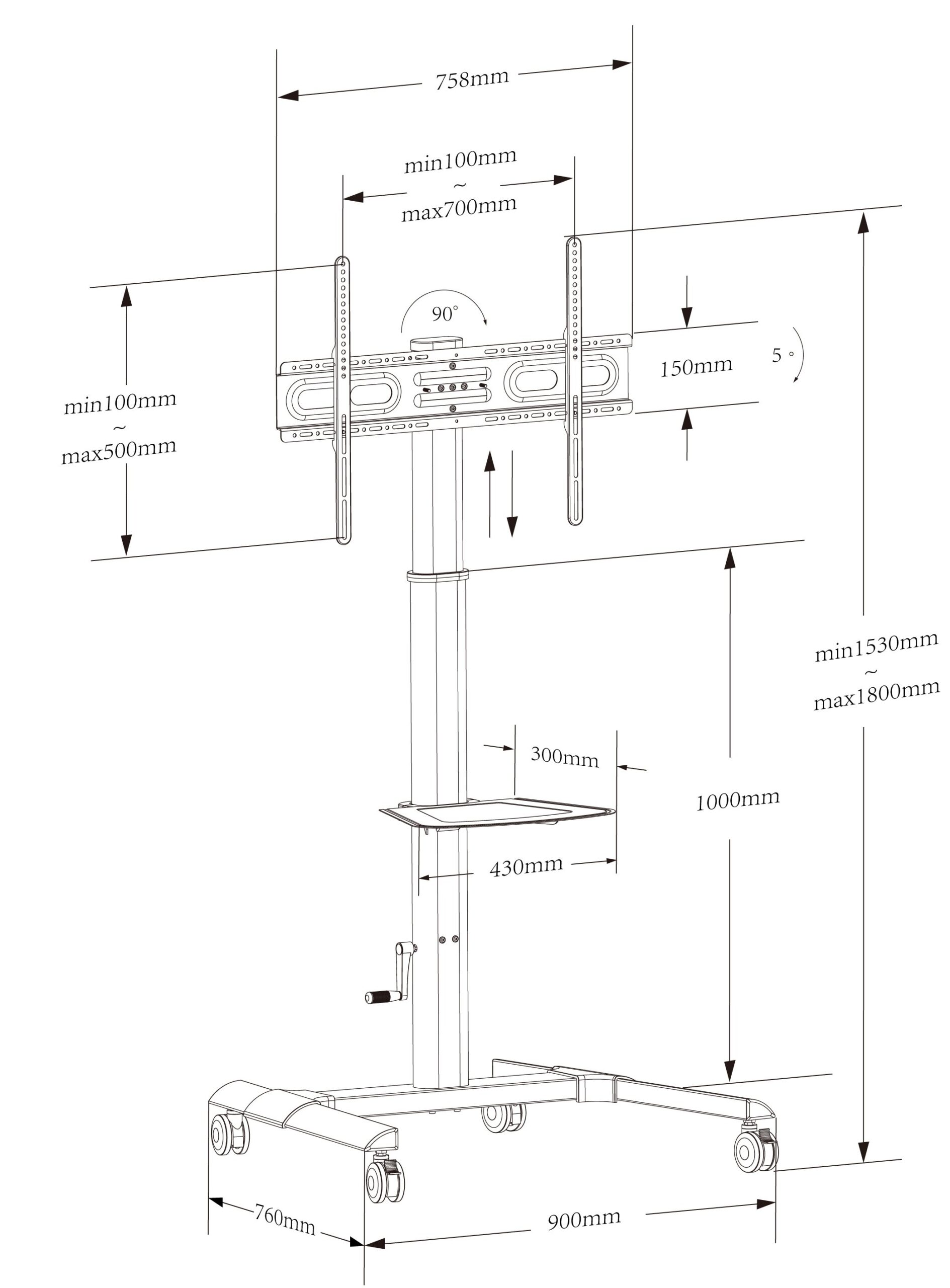 Trolley da Pavimento con Mensola per TV LCD/LED/Plasma 32-70'' TECHLY - immagine 3