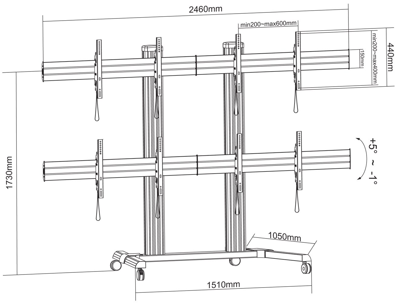 Supporto a Pavimento per 4 TV LCD/LED 32-60'' per Video Wall TECHLY - immagine 2