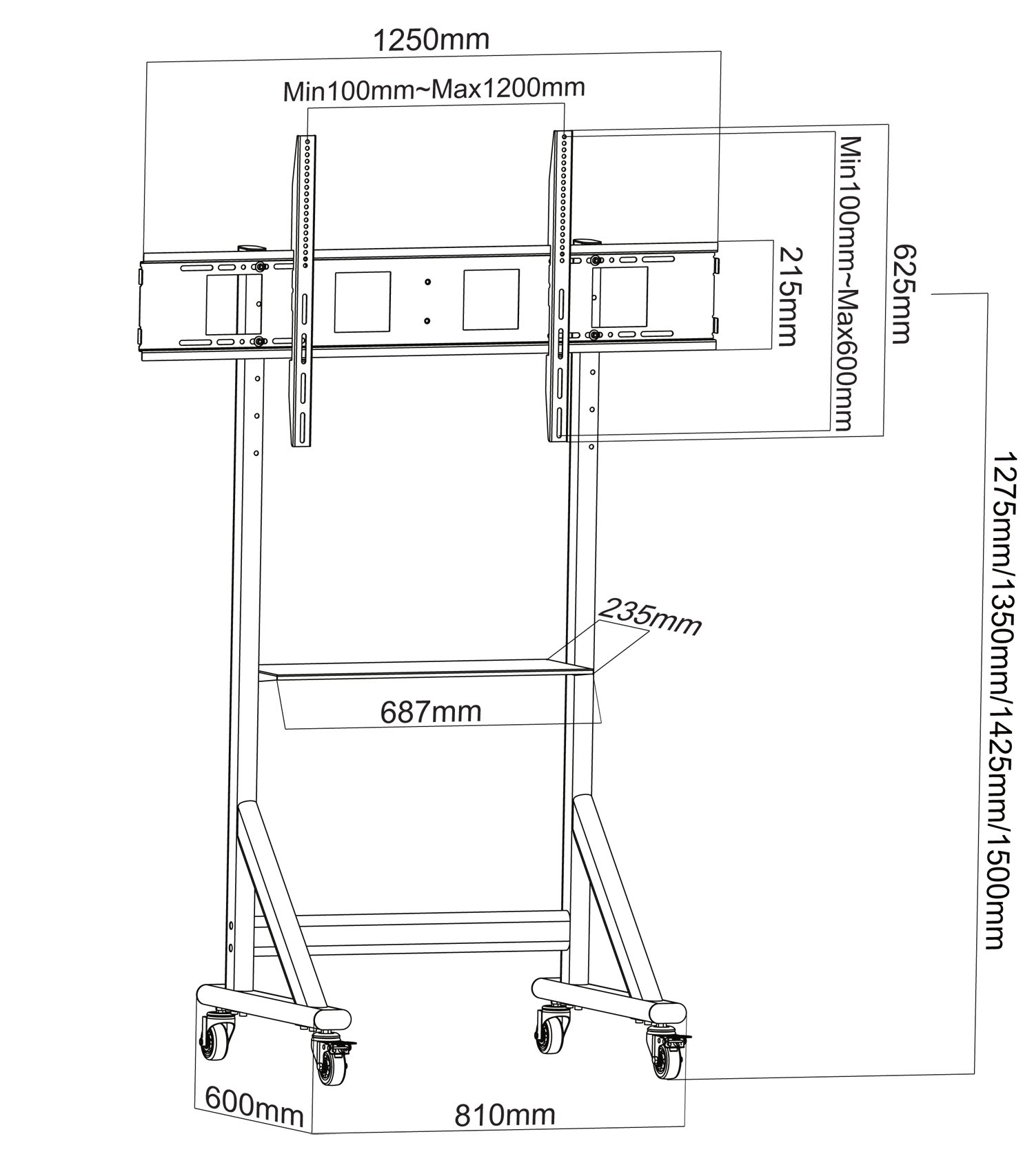 Supporto da Pavimento TV LCD/LED 55-100'' Altezza Regolabile con Mensola TECHLY - immagine 2