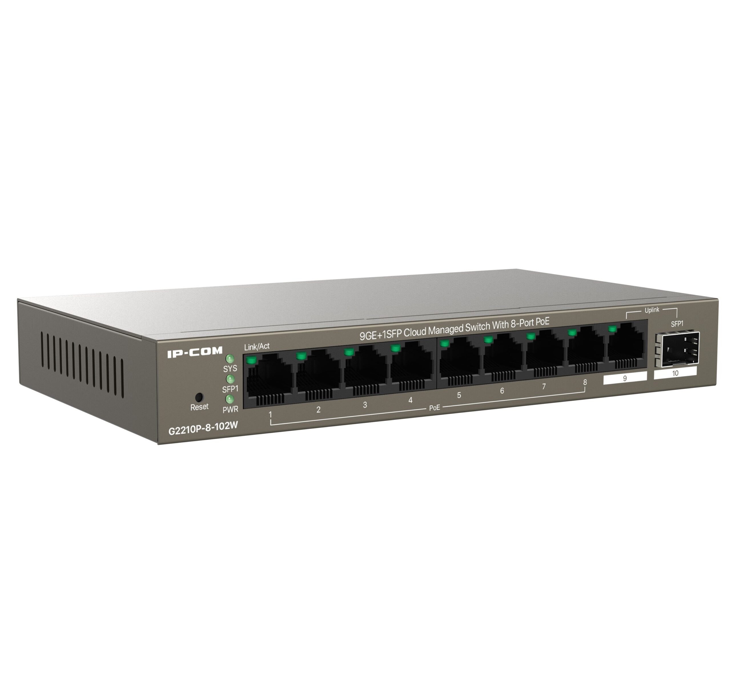 Switch 9GE +1SFP con PoE 8 porte Gestito da Cloud, G2210P-8-102W IP-COM - immagine 2