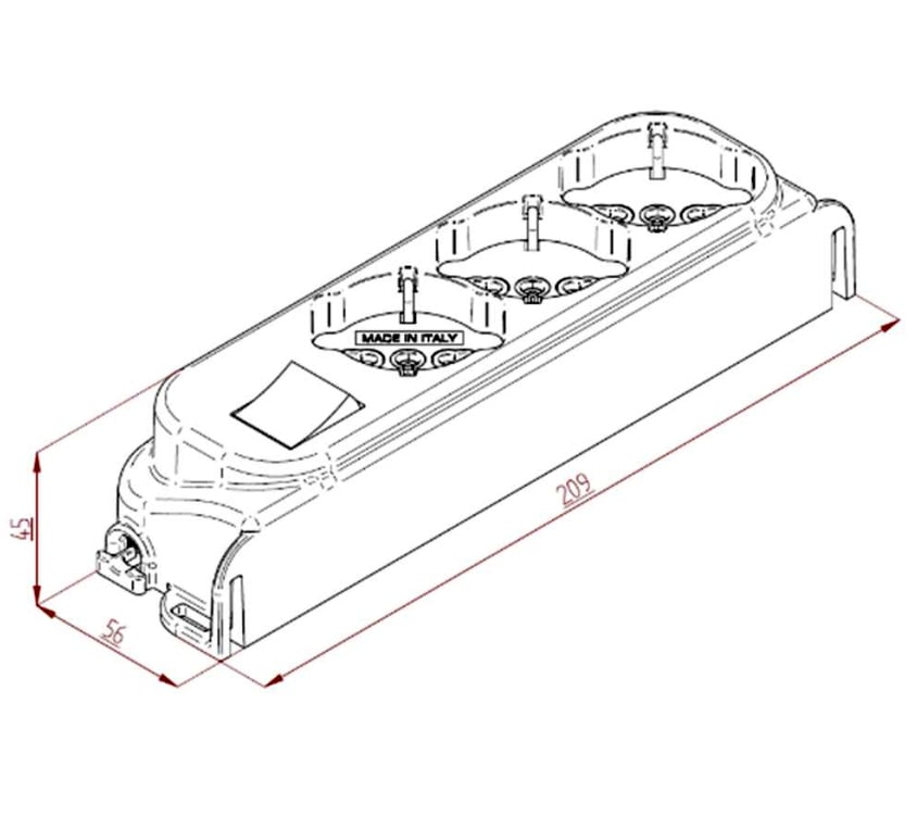 Presa Multipla a 3 Posti Italiana Bipasso con Interruttore Nero FME