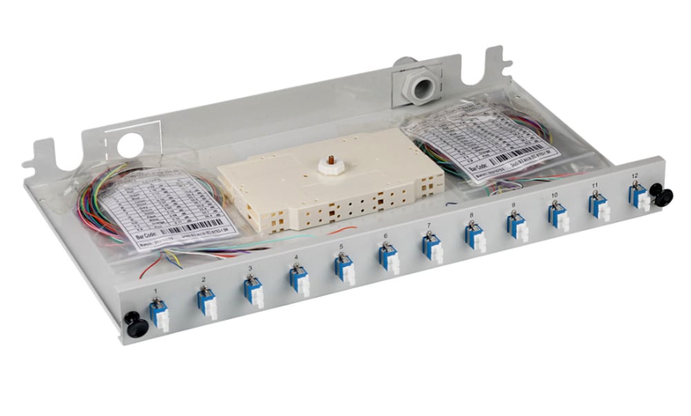 Cassetto Ottico 19'' Assemblato con 12 Bussole e 24 Pigtails LC Duplex Monomodale OS2 OEM - immagine 2
