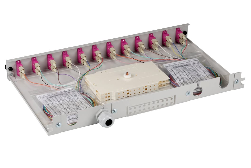 Cassetto Ottico 19'' Assemblato con 12 Bussole e 24 Pigtails SC Duplex Multimodale OM4 OEM - immagine 3