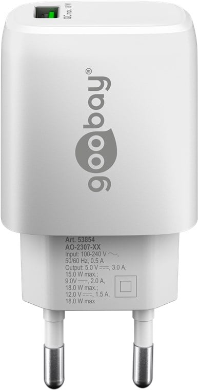 Caricabatterie Ricarica Rapida USB QC 3.0 (18 W) Bianco GOOBAY - immagine 2