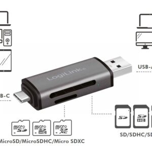 Lettore USB 3.2 Gen 1 di SD e MicroSD con Connessioni USB-C&trade; e USB A OTG LOGILINK