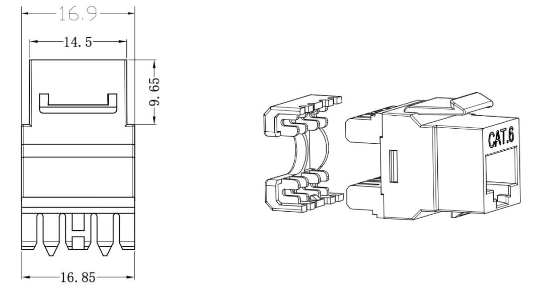 Frutto Keystone RJ45 UTP Cat.6 180° Bianco TECHLY PROFESSIONAL - immagine 3