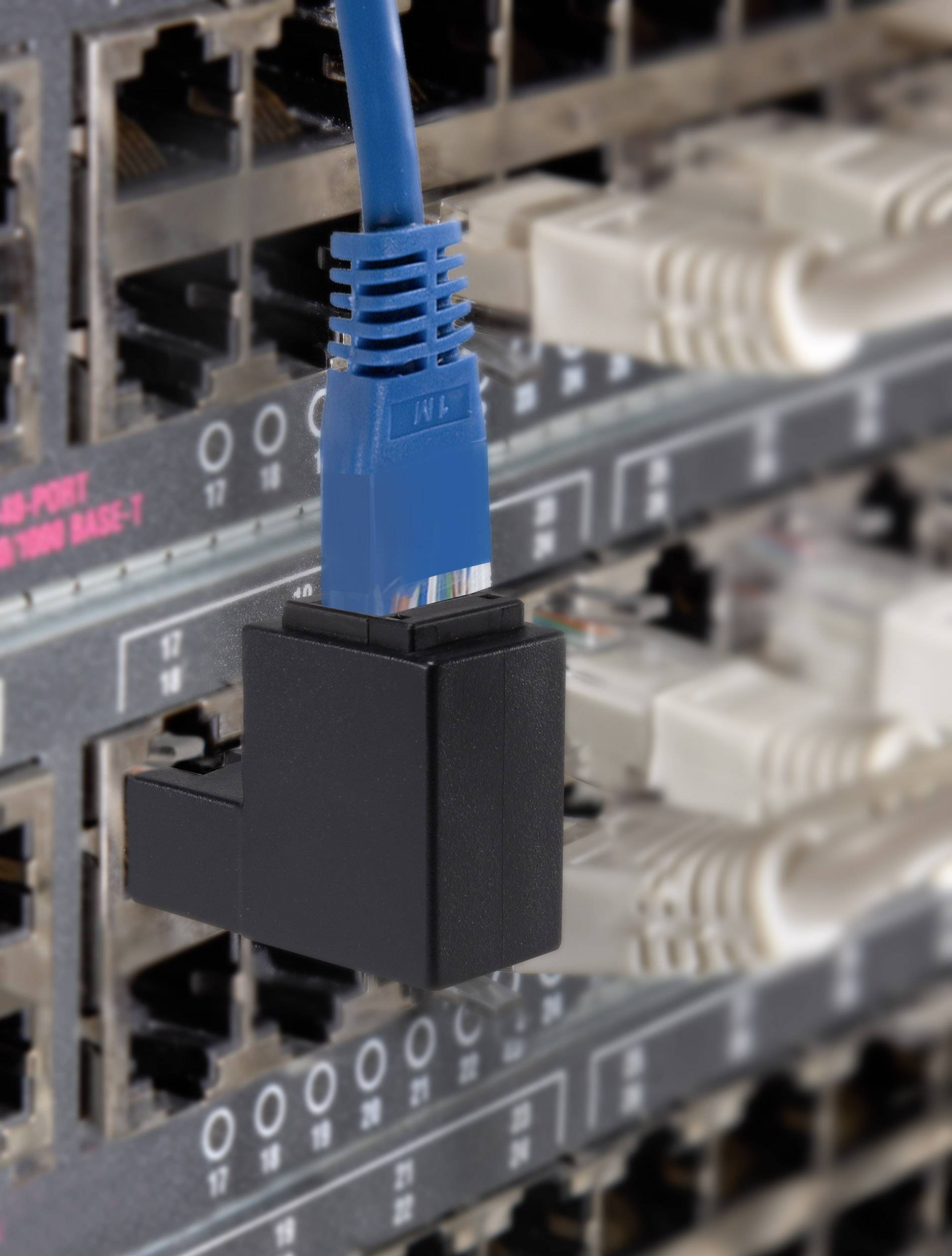 Adattatore RJ45 Maschio Femmina Cat.6 UTP Angolato verso l'alto a 90° Nero DELOCK - immagine 3