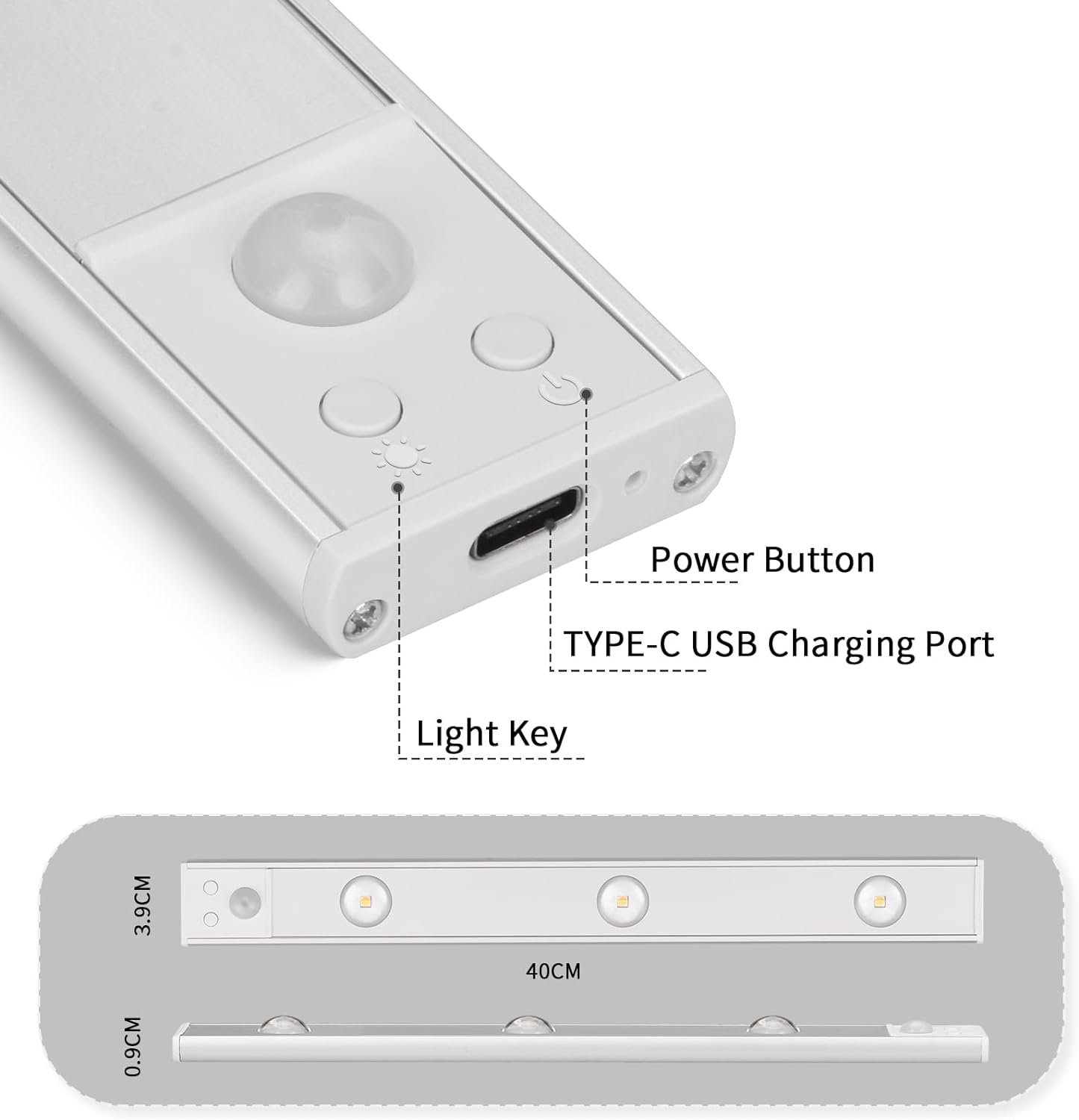 Luce LED Slim Ricaricabile USB con Sensore di Movimento 40 cm TECHLY - immagine 2