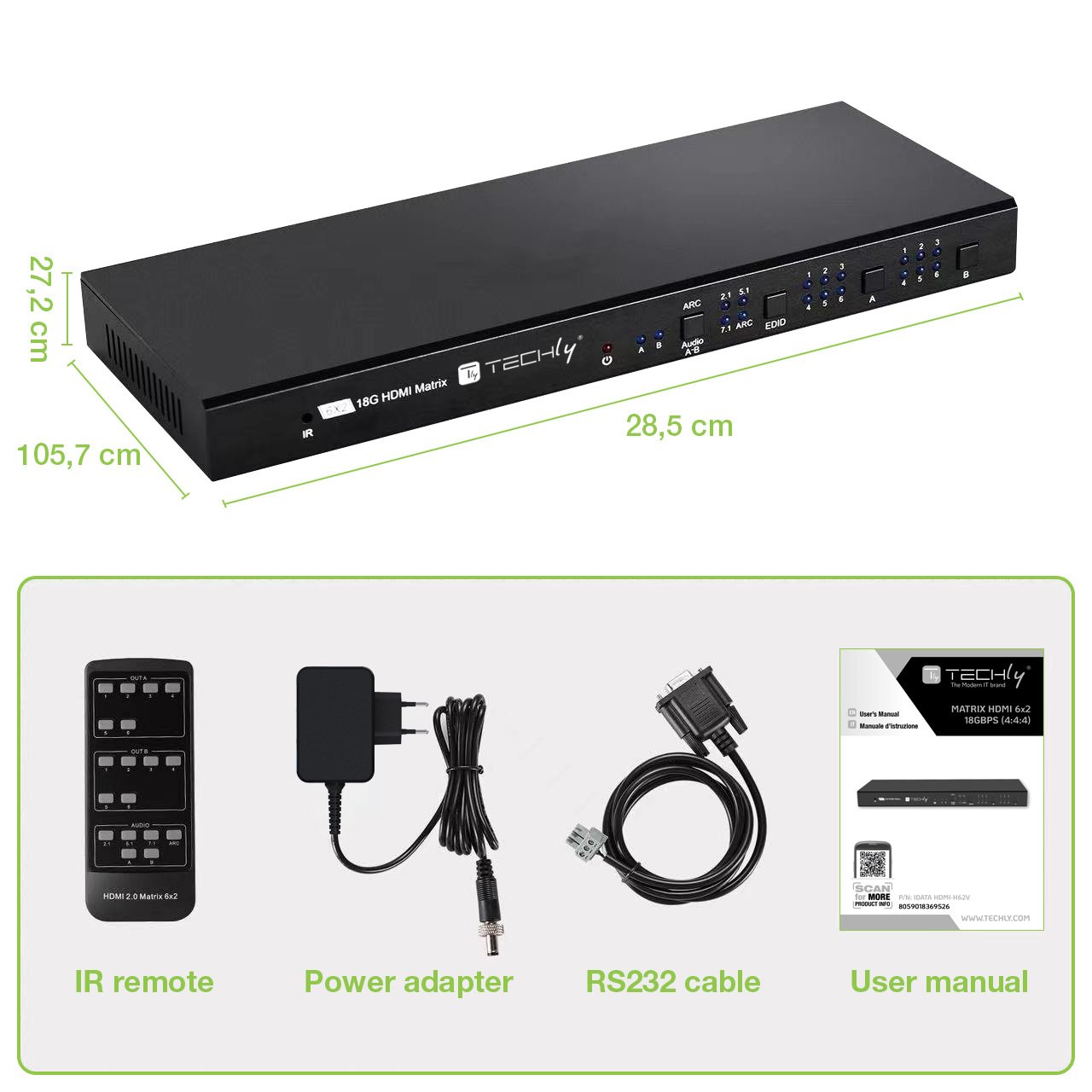 Matrix HDMI 2.0 6X 2 18Gbps 4k@60Hz con Audio e ARC TECHLY - immagine 2