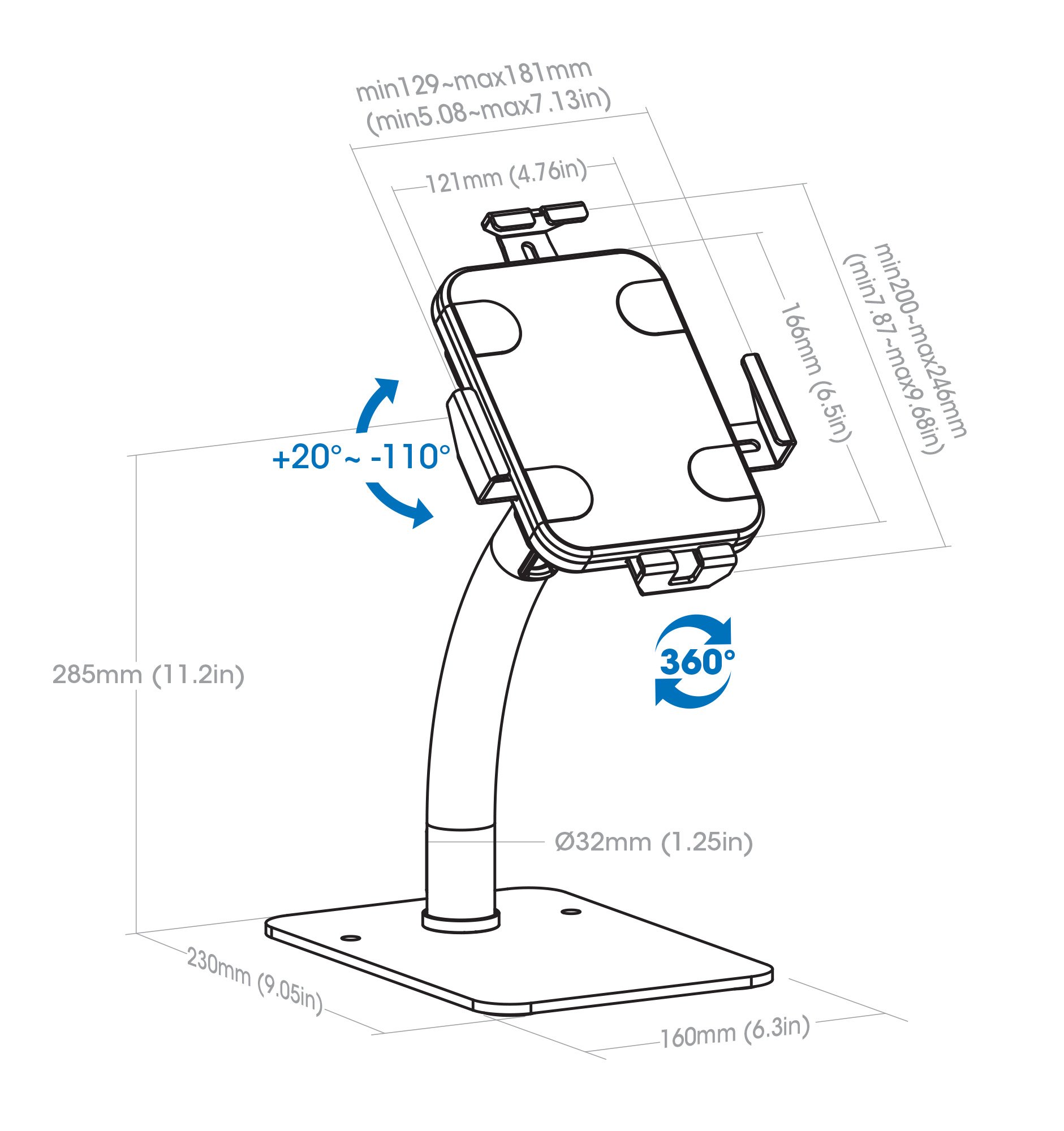Supporto da Banco Antifurto per Tablet 7,9-11'' con Rotazione 360° MANHATTAN - immagine 3