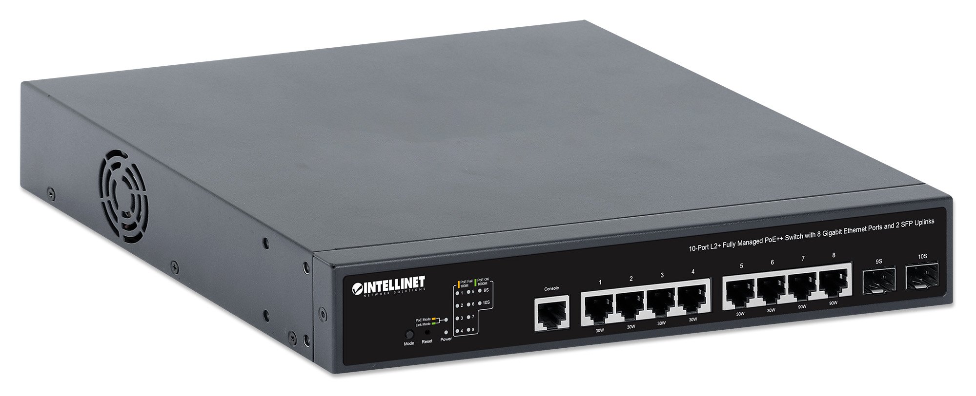 Switch PoE++ 10 porte L2 Fully Managed con 8 porte Ethernet Gigabit e 2 SFP Uplink INTELLINET - immagine 2