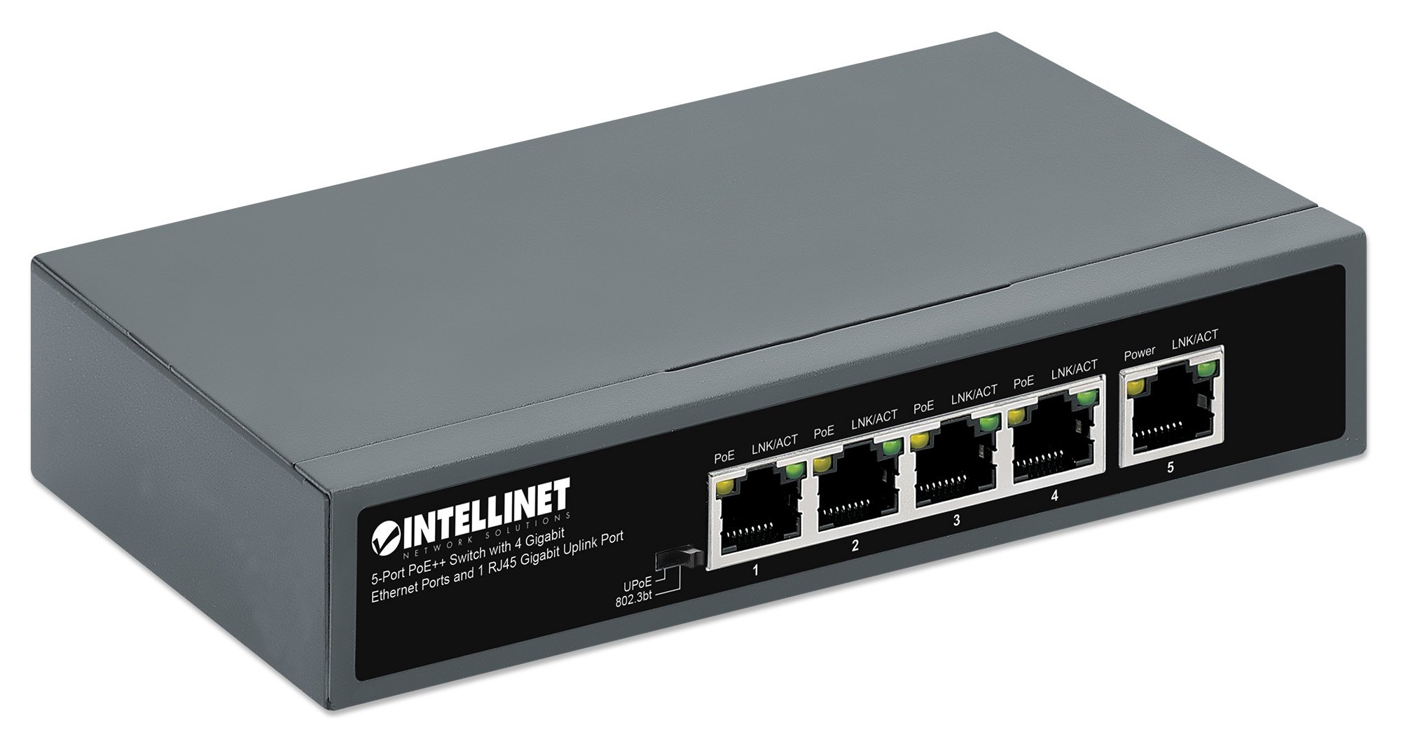 Switch 5 porte PoE++ con 4 porte Gigabit e una porta RJ45 Gigabit Uplink INTELLINET - immagine 2