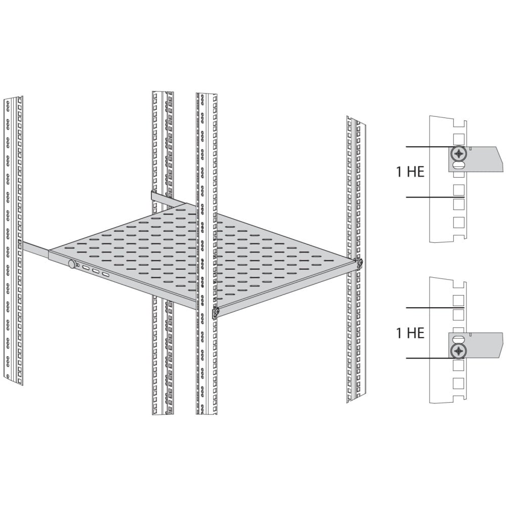 Mensola per Rack 19'' 350-450 mm 0.5U Nero 4 Punti OEM - immagine 3