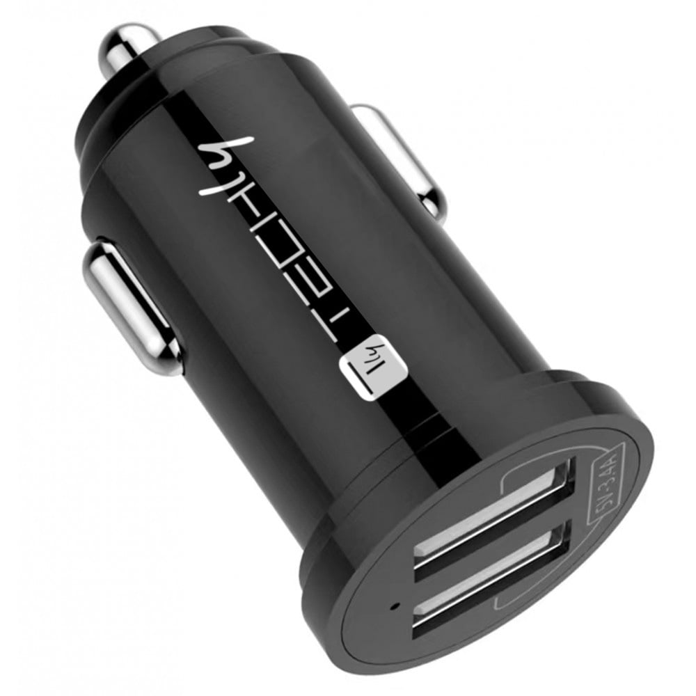 Mini Caricatore da Auto 2 Porte USB-A 17W/3.4A Nero TECHLY - immagine 2