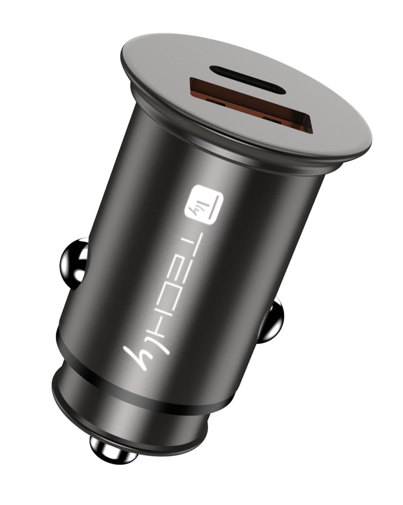Mini Caricatore da Auto USB-A e USB-C™ Ricarica rapida 38W Metallo Nero TECHLY - immagine 2