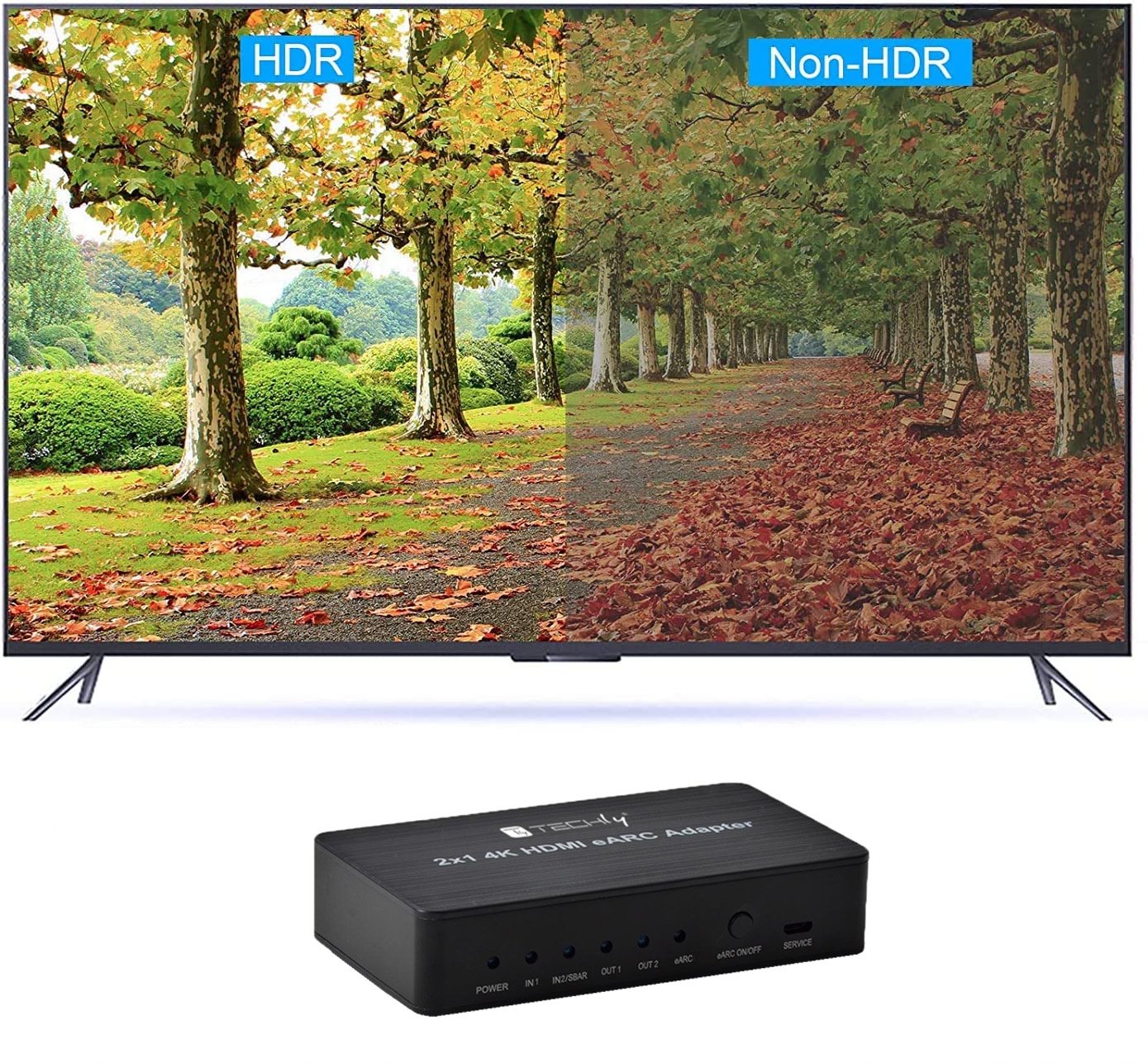 Switch HDMI 2.0 2x1 4K@60Hz con Splitter Audio eARC/ARC per Soundbar TECHLY - immagine 3