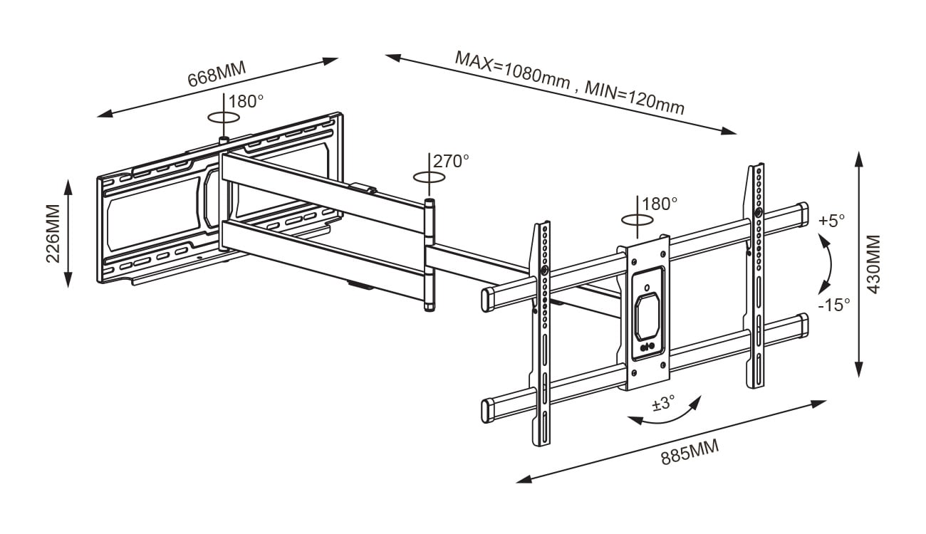 Supporto a Muro Extra Long Full Motion per TV 42-80'' TECHLY - immagine 3