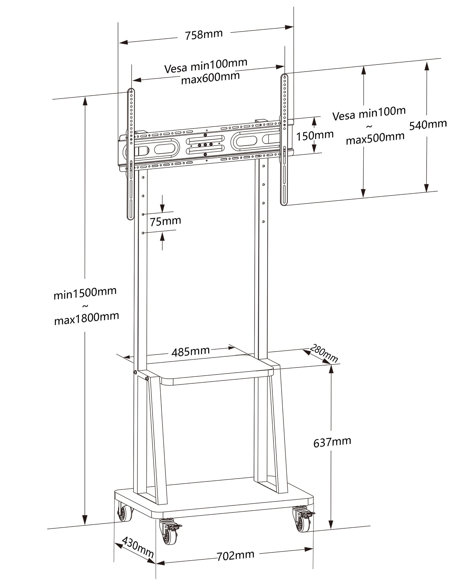 Supporto a Pavimento con Mensola per TV LCD/LED/Plasma 32-70'' TECHLY - immagine 2