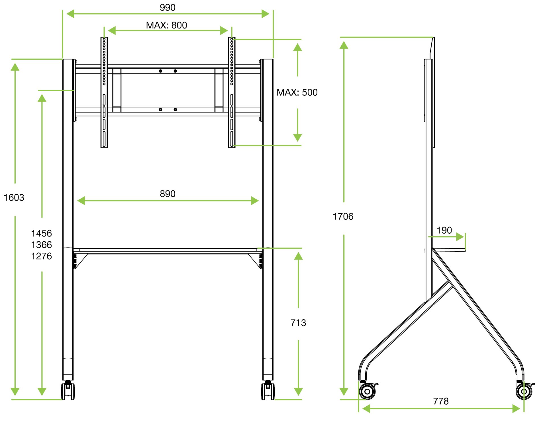 Supporto Mobile da Pavimento Multifunzione per TV LCD/LED/Plasma 55-86'' Nero TECHLY - immagine 3