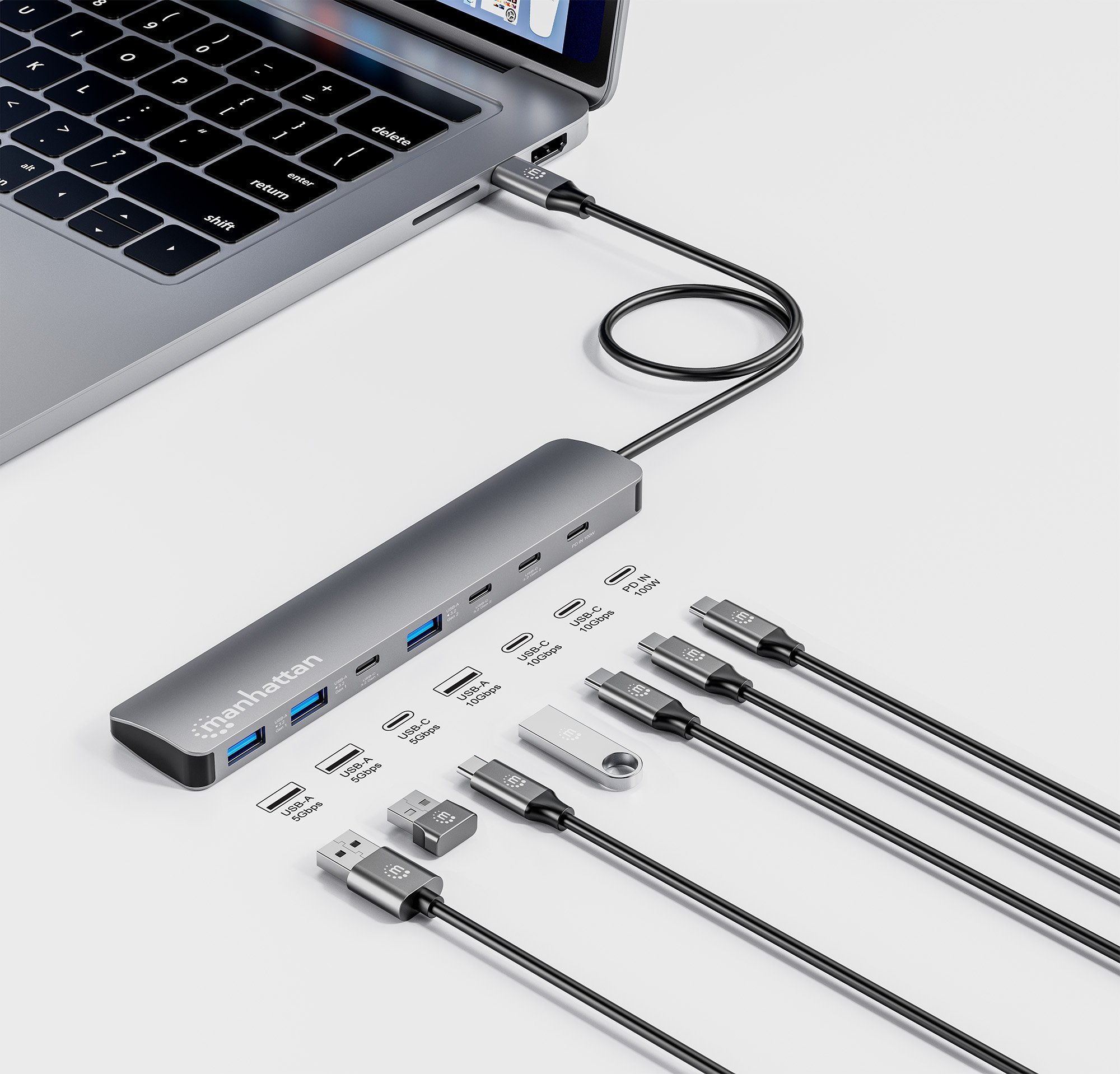 Hub 7 porte USB3.2 10G/5G 4x USB-C™ + 3x USB-A con Power Delivery MANHATTAN - immagine 4