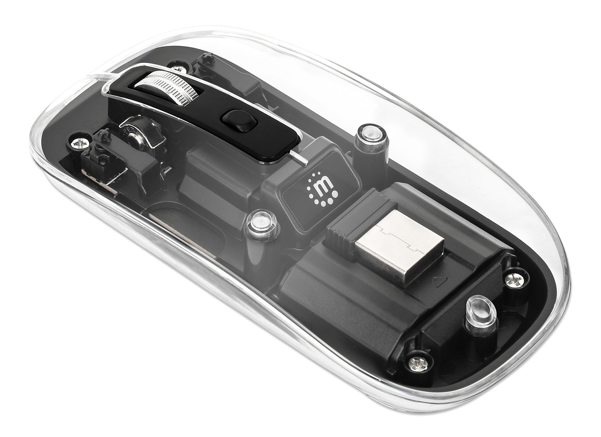 Mouse Ottico Wireless 800-1600 dpi con Micro Ricevitore USB Nero Trasparente MANHATTAN - immagine 6