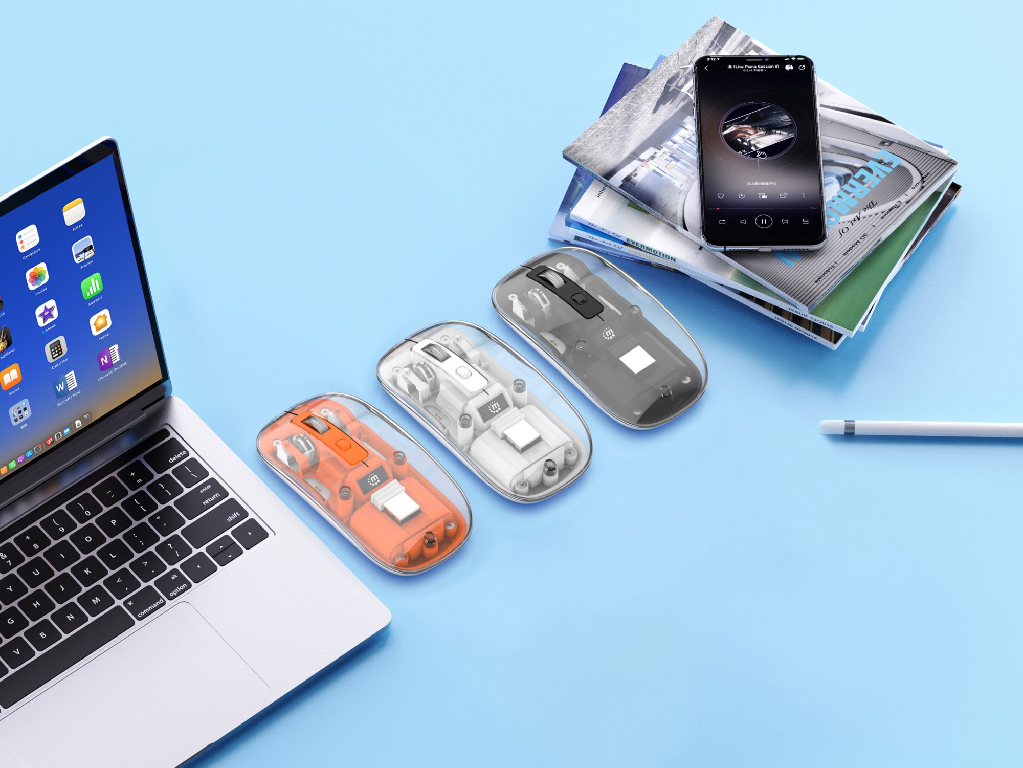 Mouse Ottico Wireless 800-1600 dpi con Micro Ricevitore USB Bianco Trasparente MANHATTAN - immagine 6