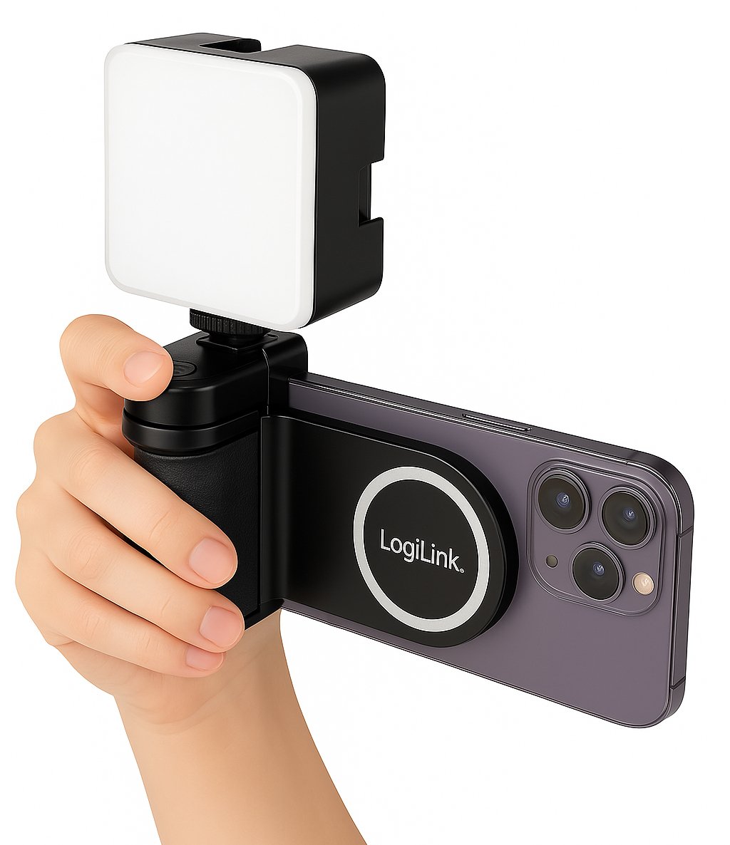 Impugnatura Magnetica per Smartphone con Telecomando Wireless e Luce a 3 Livelli di Luminosità LOGILINK