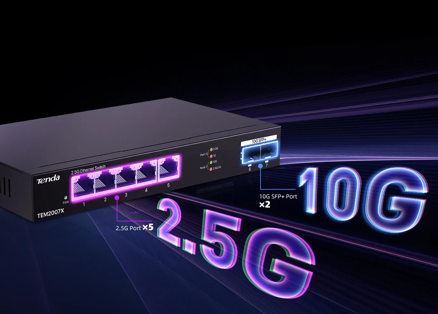 Switch con 5 porte 2.5G Ethernet e 2 slot SFP+ da 10G, TEM2007X TENDA - immagine 4