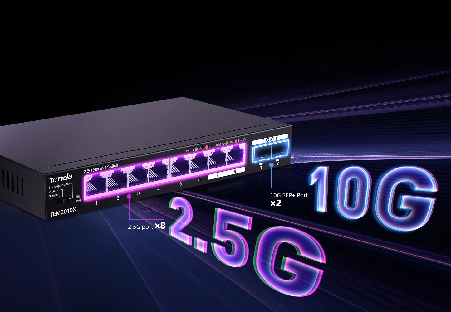 Switch con 8 porte 2.5G Ethernet e 2 porte SFP+ da 10G, TEM2010X TENDA - immagine 4
