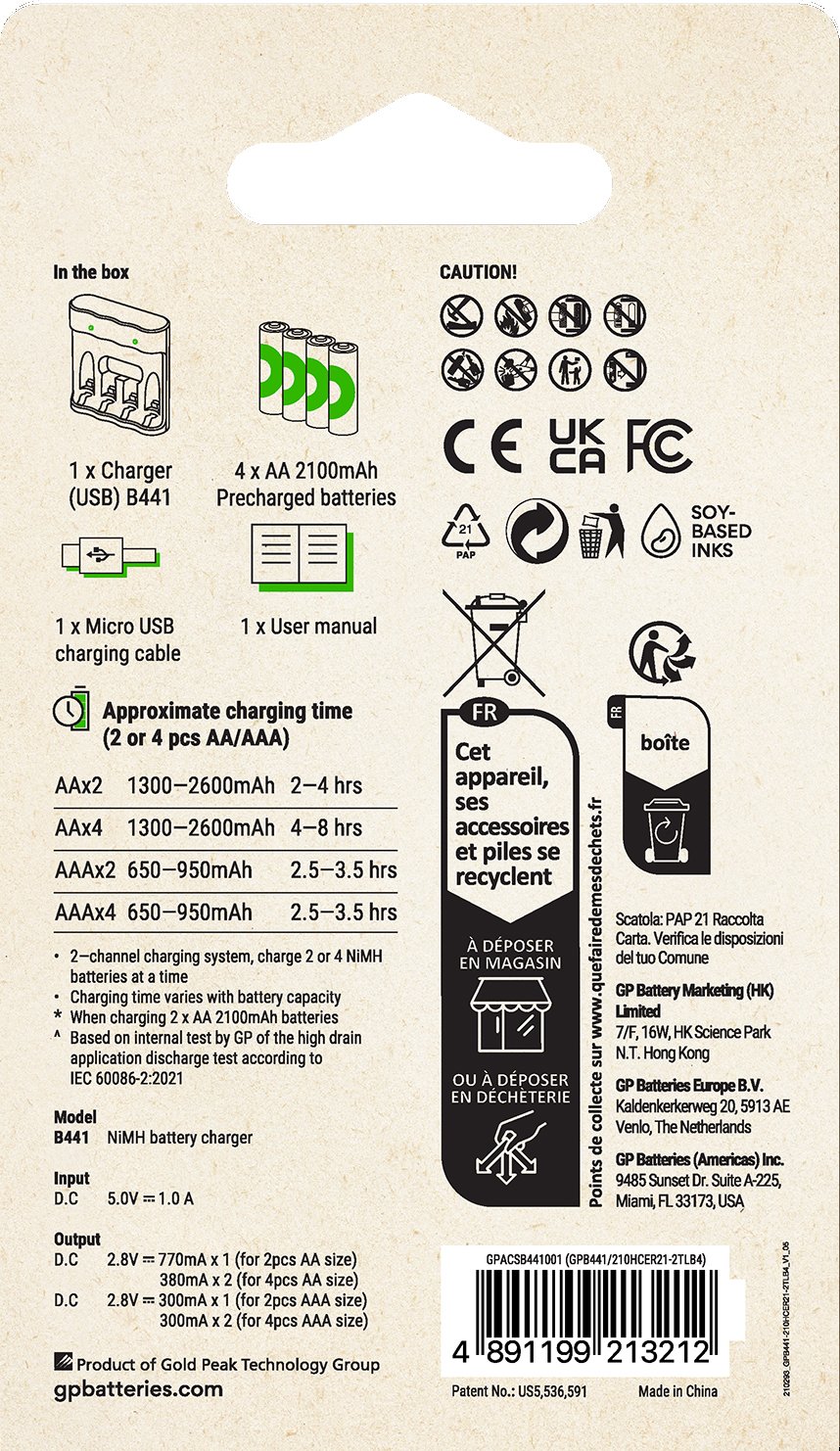Caricabatterie per AA e AAA con 4 Batterie AA NiMH da 2100 mAh Incluse GP BATTERIES - immagine 4