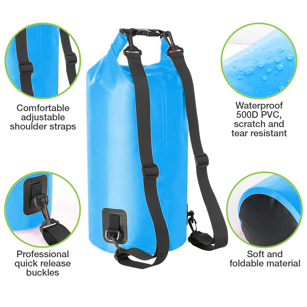 Sacca Impermeabile 20L Dry Bag con Tracolla Regolabile Azzurro TECHLY - immagine 4