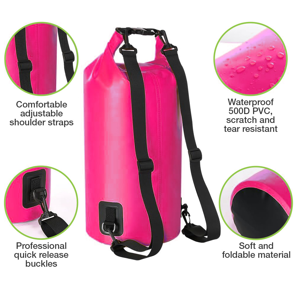 Sacca Impermeabile 20L Dry Bag con Tracolla Regolabile Fucsia TECHLY - immagine 4