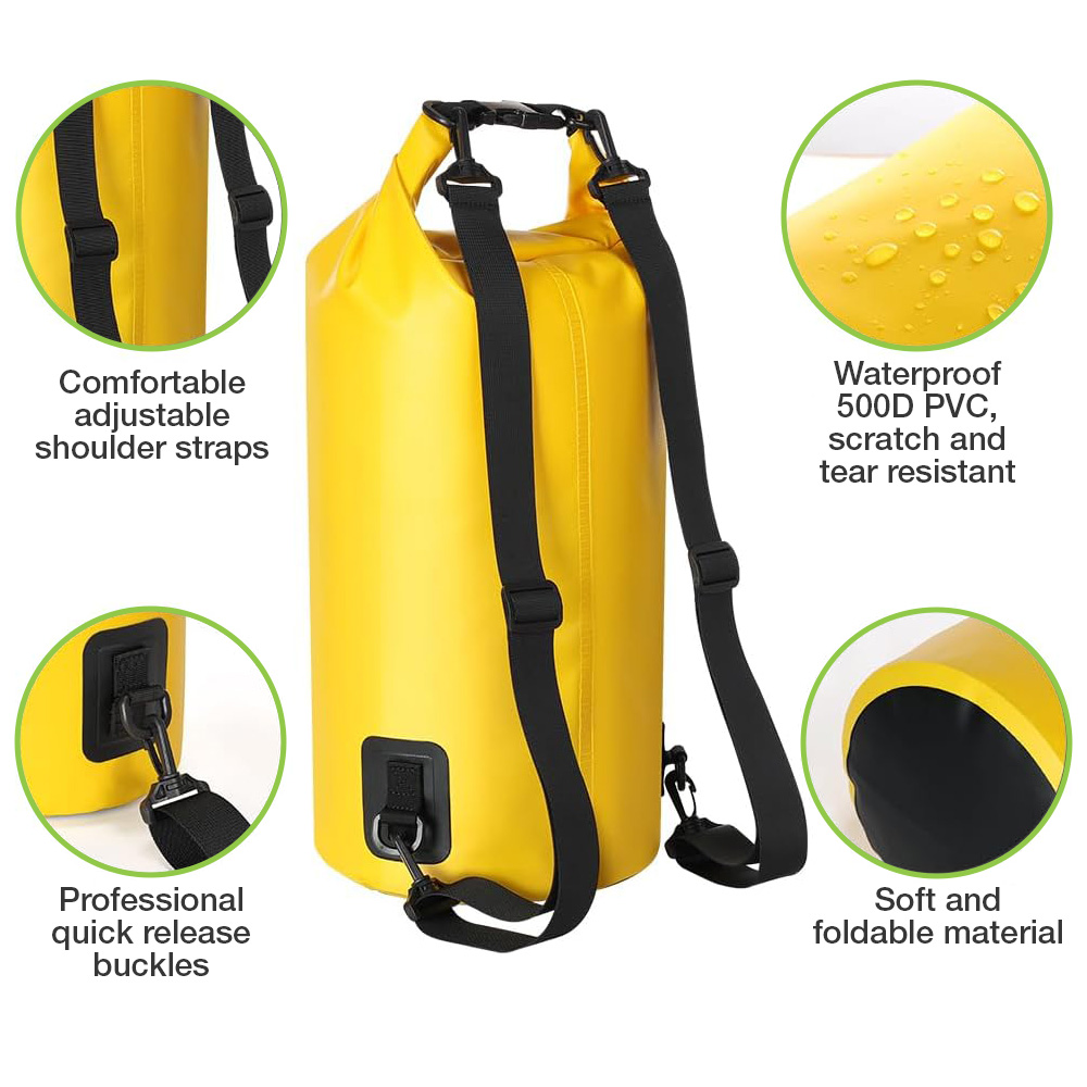 Sacca Impermeabile 20L Dry Bag con Tracolla Regolabile Giallo TECHLY - immagine 4