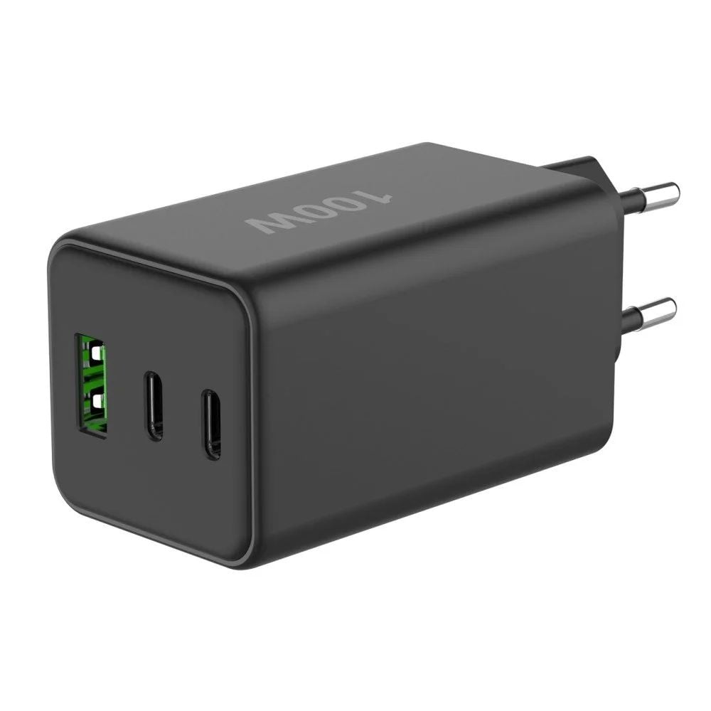 Caricatore Alimentatore GaN 100W 2x USB-C™ 1x USB-A Power Delivery Fast Charger Nero FONTASTIC - immagine 4
