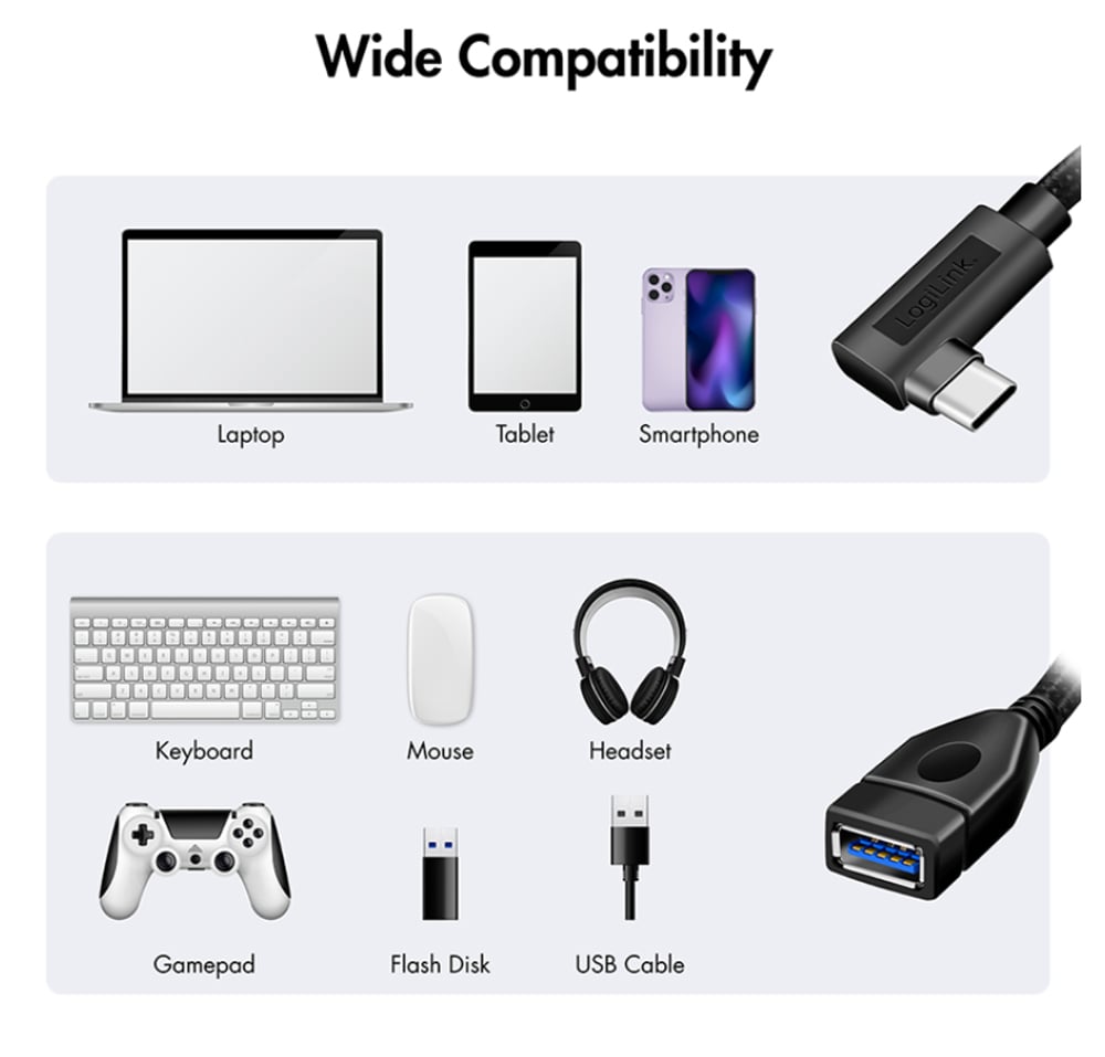 Cavo USB 3.2 Gen2 OTG USB-C™ Maschio Angolato a USB-A Femmina 0,2 m LOGILINK - immagine 5