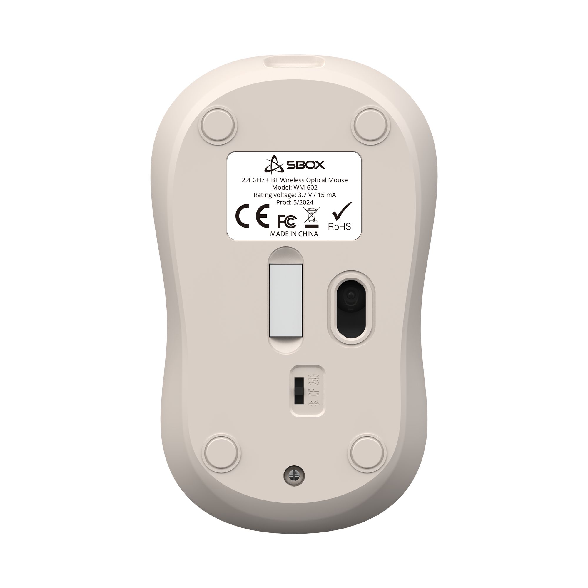 Mouse Ottico Wireless 1600 Dpi 4D Beige, WM-602BE SBOX - immagine 4