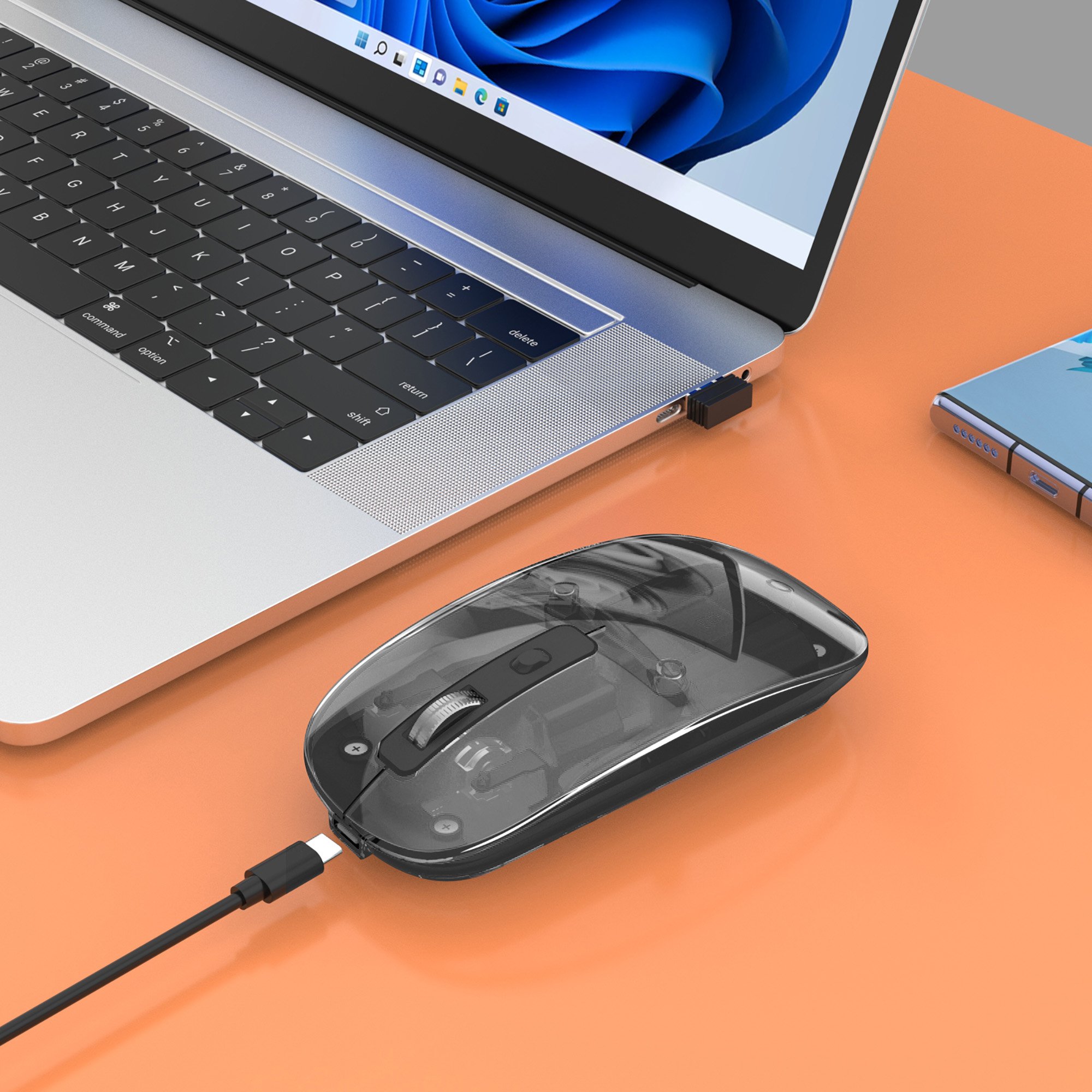 Mouse Ottico Wireless 800-1600 dpi con Micro Ricevitore USB Nero Trasparente MANHATTAN - immagine 7