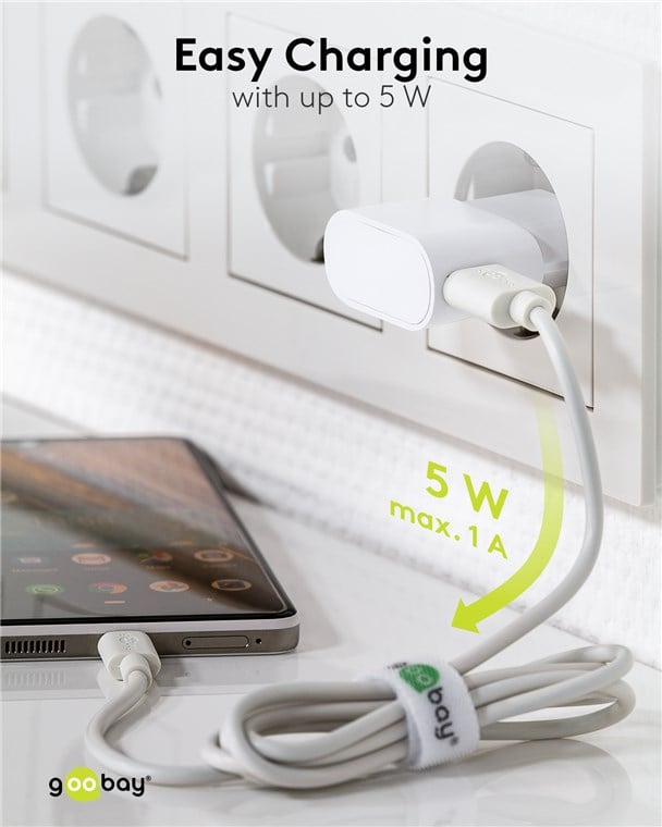 Caricatore USB 1A 5W Compatto Spina Europea Bianco GOOBAY - immagine 4