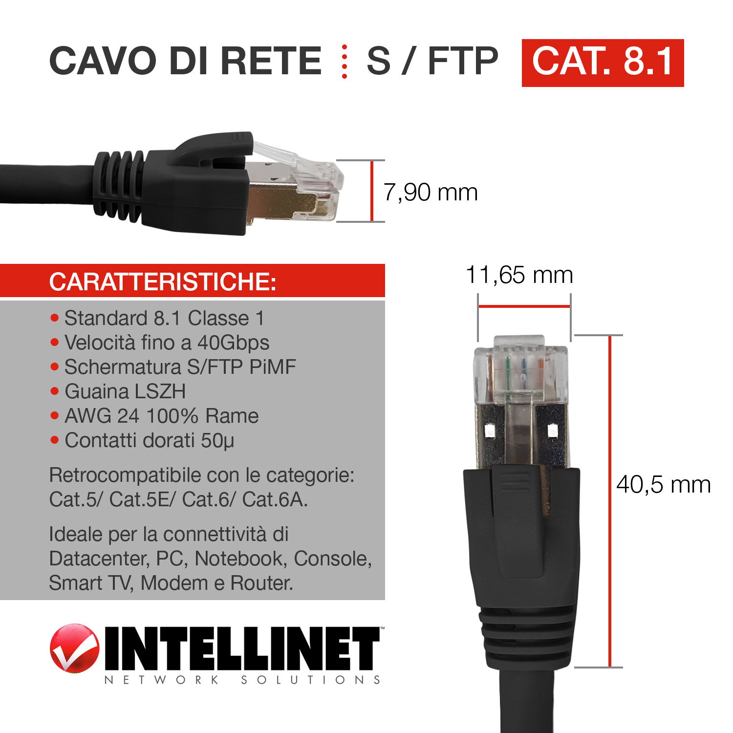 Cavo di rete Patch in rame Cat.8.1 SFTP LSZH 10m Nero INTELLINET - immagine 4