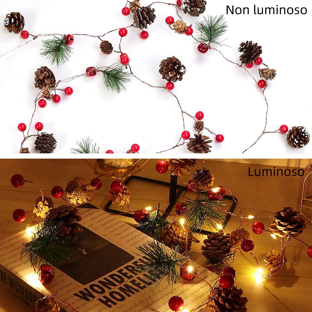 20 Luci LED in Filo d'argento Pigne e Bacche Rosse GOOBAY - immagine 4