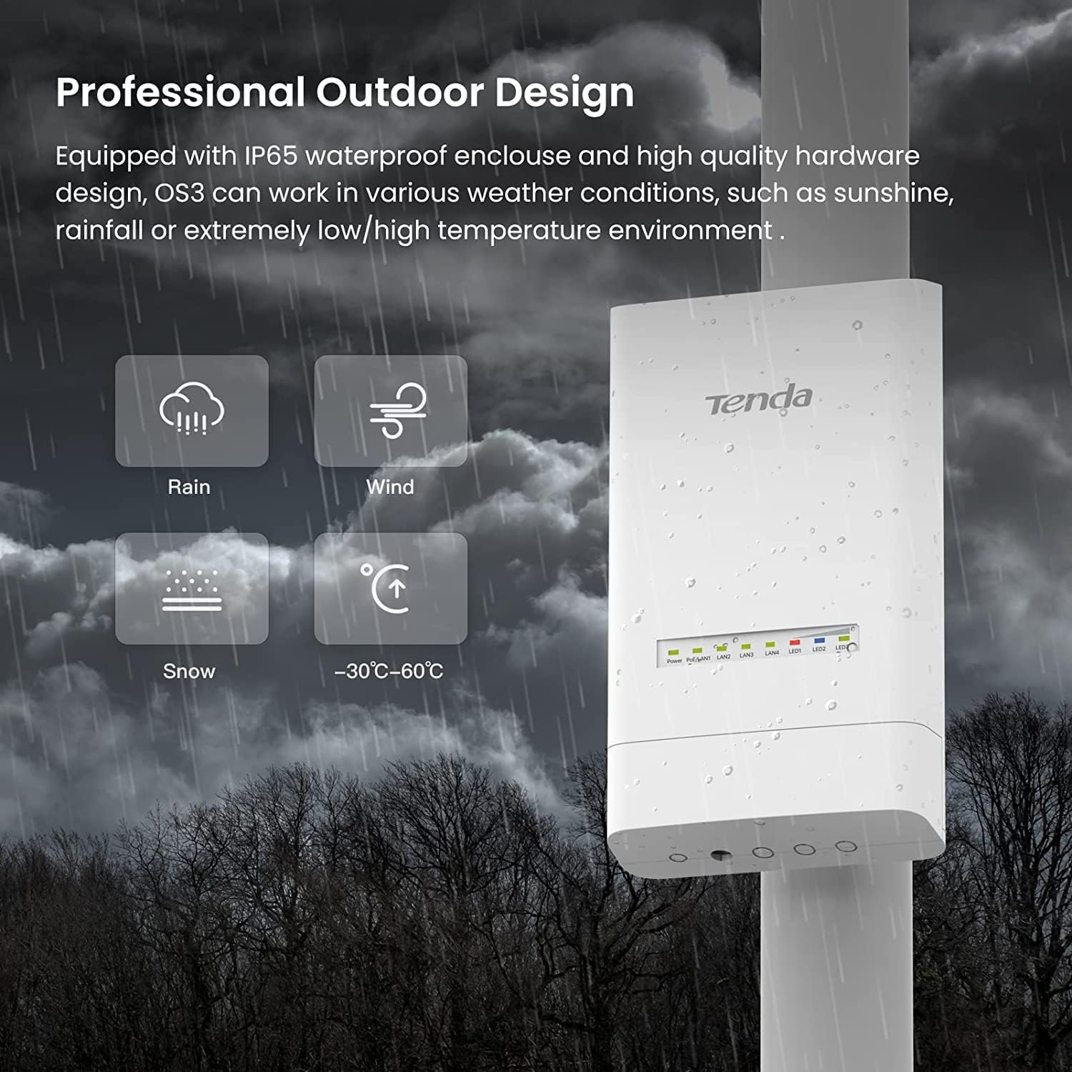 Access Point Wi-Fi da Esterno IP65 5GHz 12dBi 11AC 867Mbps POE Passivo, OS3 TENDA - immagine 4