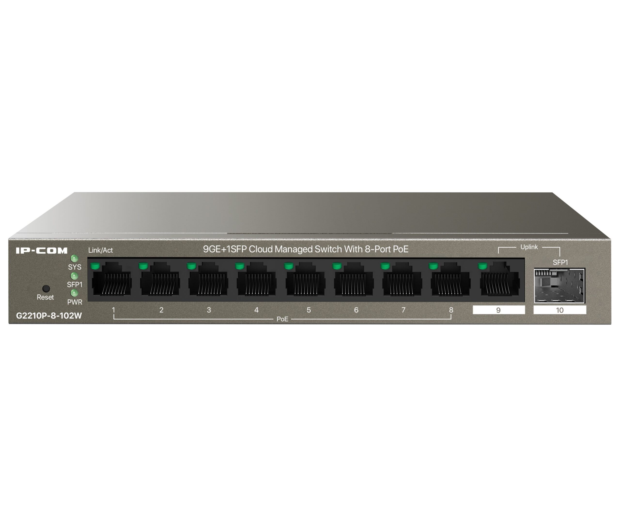Switch 9GE +1SFP con PoE 8 porte Gestito da Cloud, G2210P-8-102W IP-COM - immagine 3