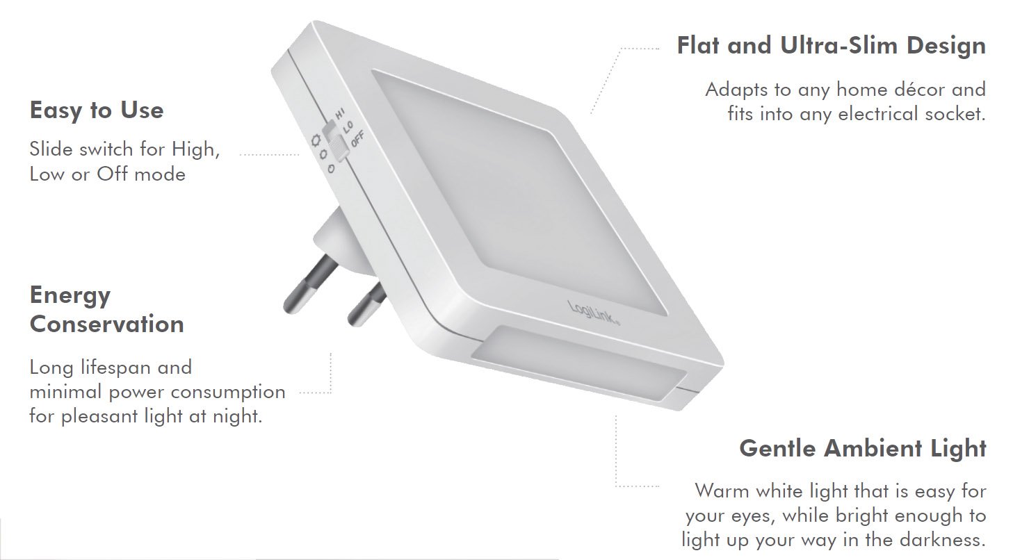 Luce Notturna LED Quadrata con Sensore Crepuscolare Bianco Caldo LOGILINK - immagine 4