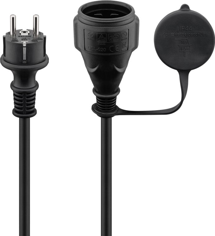 Cavo Alimentazione Schuko Maschio / Femmina da Esterno 10m Nero GOOBAY - immagine 3